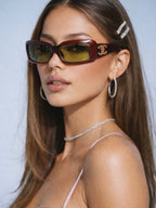 Chanel CC Vintage Logo Mother of Pearl Sunglasses 6022-Q Brown Amber — view 3