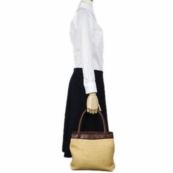 Chanel Raffia Tote Summer Shoulder Bag Straw Beige Brown — view 5