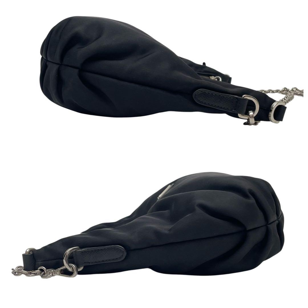 Prada Nylon Leather Chain Shoulder Bag Triangle Plate Logo Black — view 4