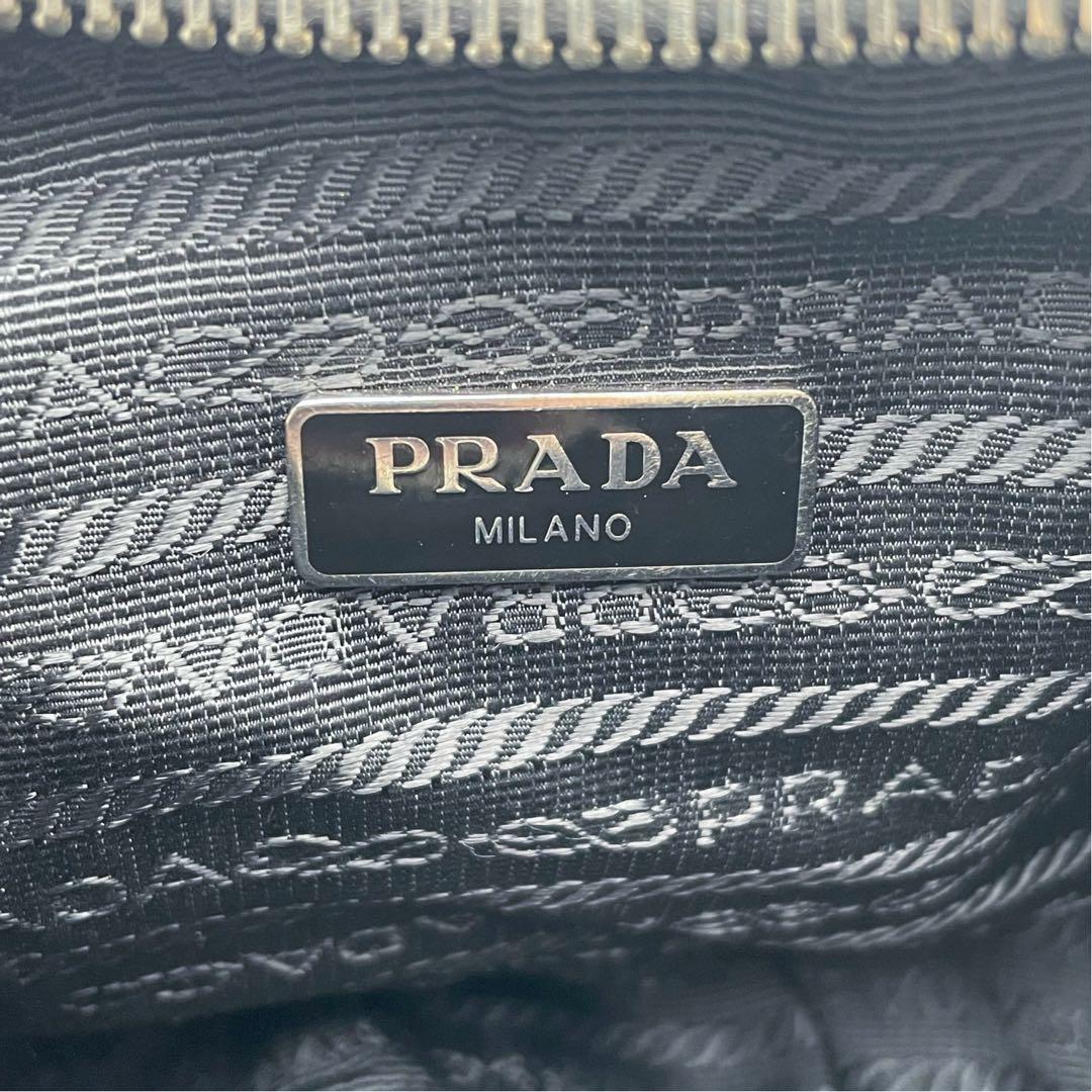 Prada Nylon Leather Chain Shoulder Bag Triangle Plate Logo Black — view 8