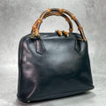 Gucci Handbag Bamboo Black Leather Gold