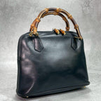 Gucci Handbag Bamboo Black Leather Gold