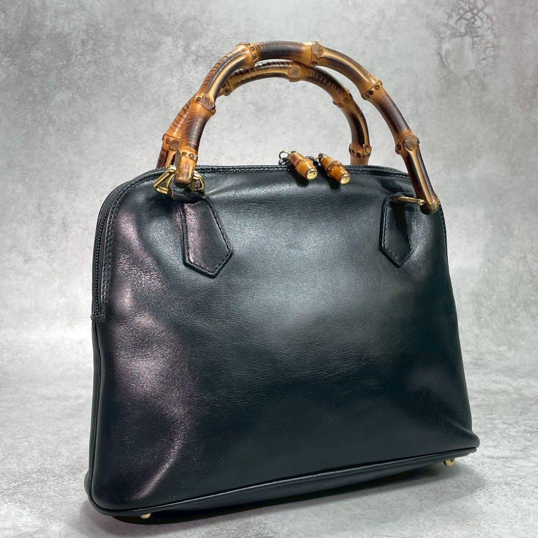Gucci Handbag Bamboo Black Leather Gold