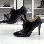Chanel Patent Coco Mark Lace Up Booties Black — view 2
