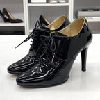 Chanel Patent Coco Mark Lace Up Booties Black — view 3