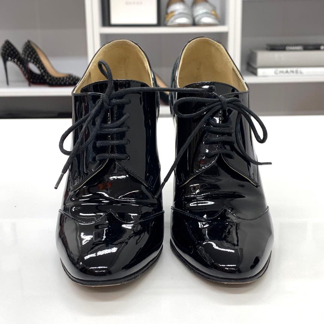 Chanel Patent Coco Mark Lace Up Booties Black — view 4