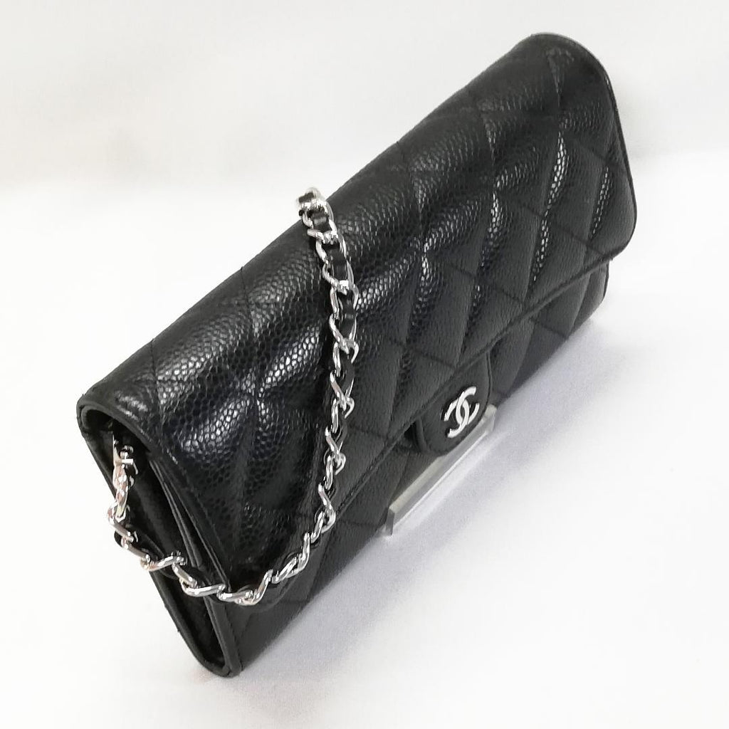 Chanel Caviar Quilted Wallet Black Silver — view 2