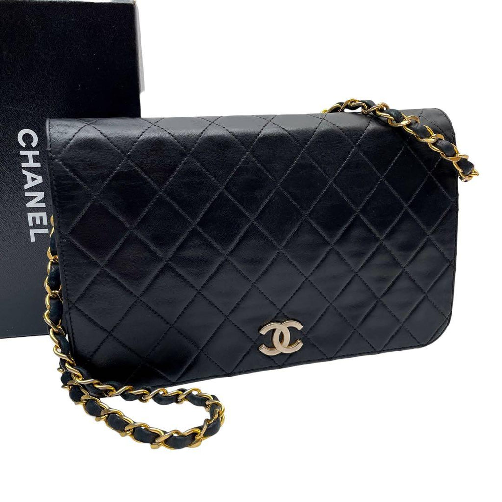Chanel Quilted Lambskin Chain Shoulder Bag Black CC Logo