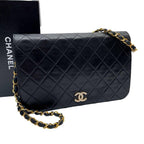 Chanel Quilted Lambskin Chain Shoulder Bag Black CC Logo