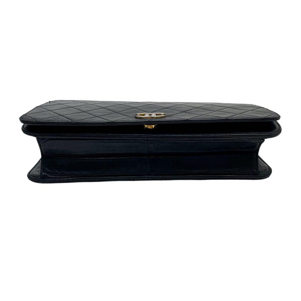 Chanel Quilted Lambskin Chain Shoulder Bag Black CC Logo — view 4