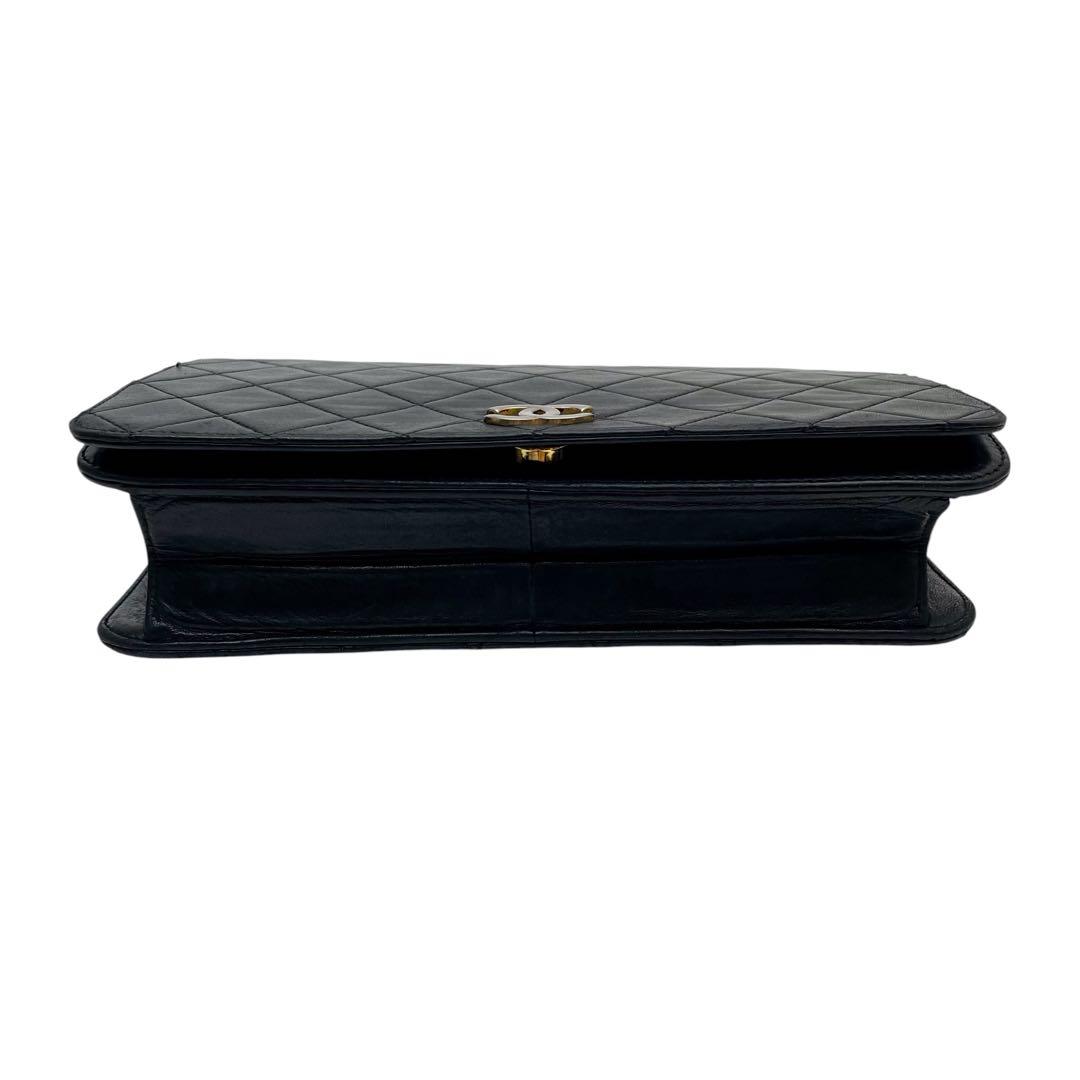 Chanel Quilted Lambskin Chain Shoulder Bag Black CC Logo — view 4