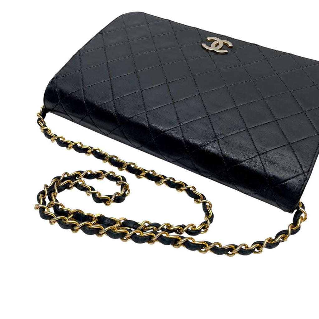 Chanel Quilted Lambskin Chain Shoulder Bag Black CC Logo — view 6