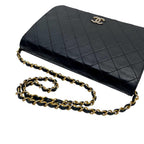Chanel Quilted Lambskin Chain Shoulder Bag Black CC Logo — view 6