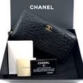 Chanel Wallet Camellia Embossed Zip Around