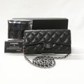 Chanel Caviar Leather Quilted Wallet Black Silver