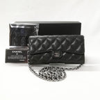 Chanel Caviar Leather Quilted Wallet Black Silver