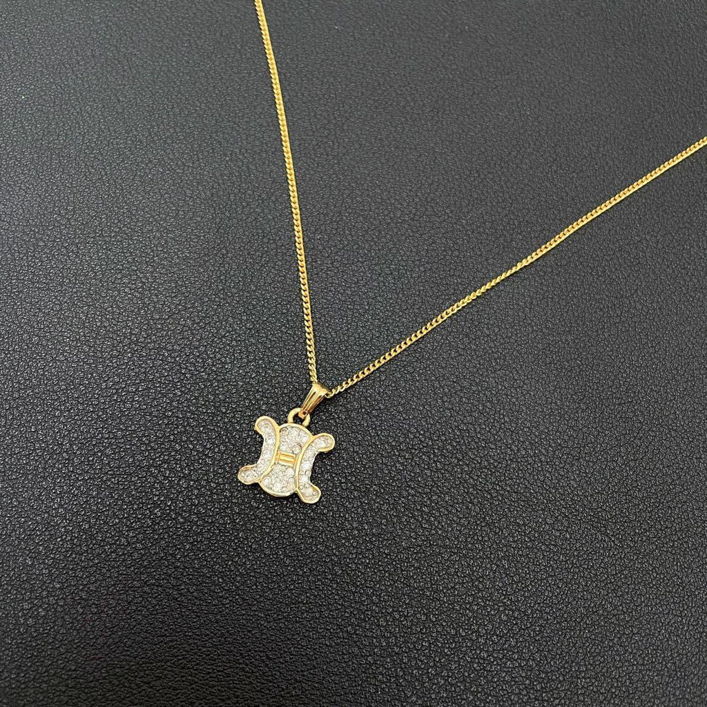 Celine Triomphe Rhinestone Chain Necklace Gold