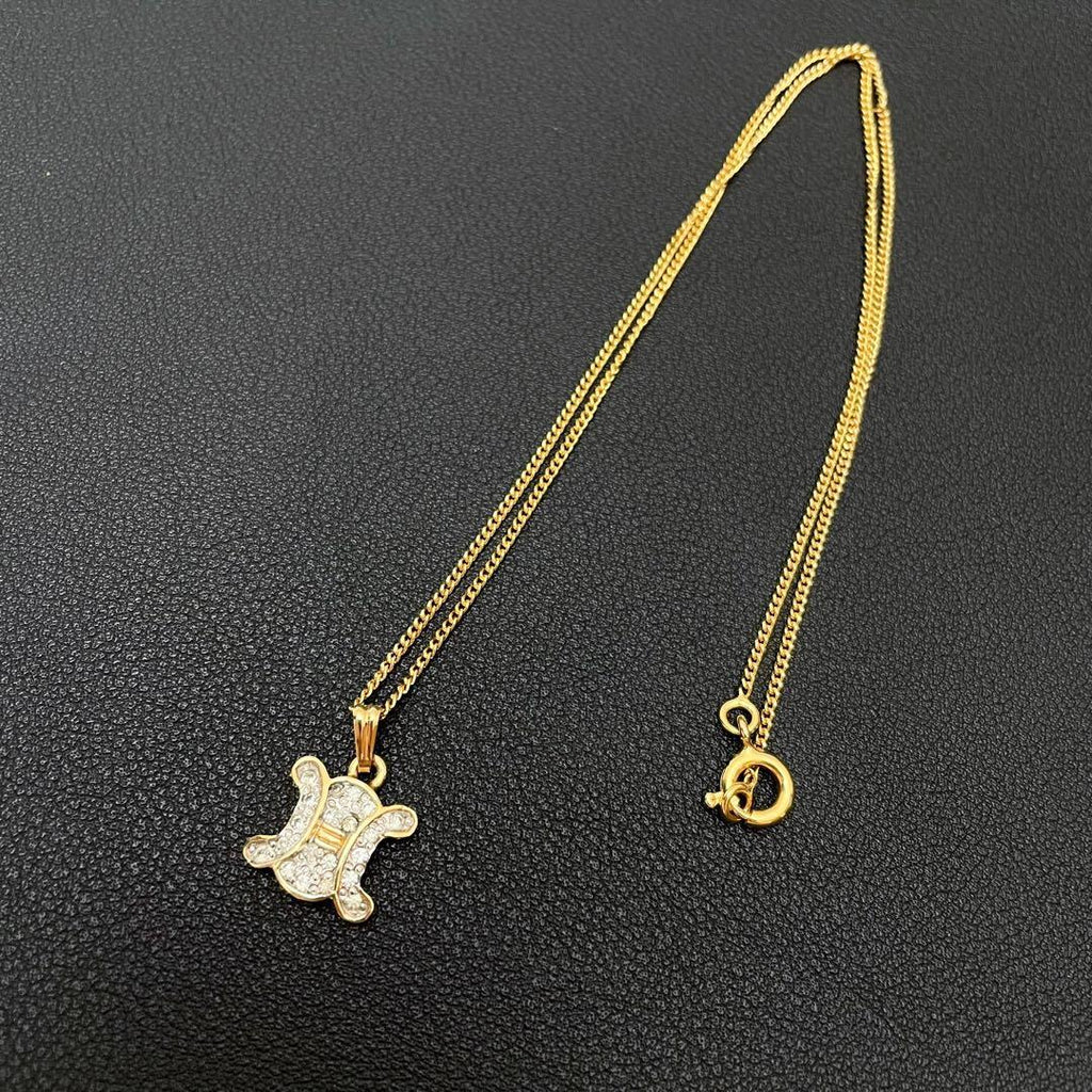 Celine Triomphe Rhinestone Chain Necklace Gold