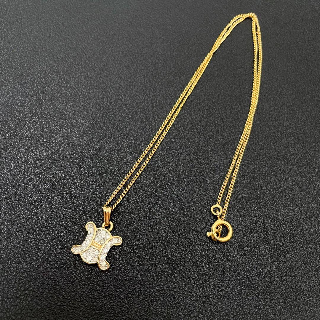 Celine Triomphe Rhinestone Chain Necklace Gold