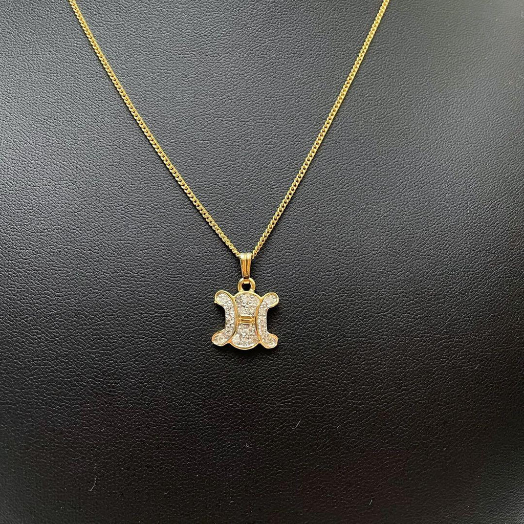 Celine Triomphe Rhinestone Chain Necklace Gold