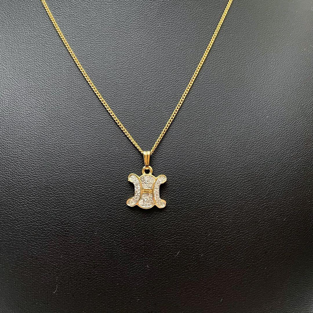 Celine Triomphe Rhinestone Chain Necklace Gold
