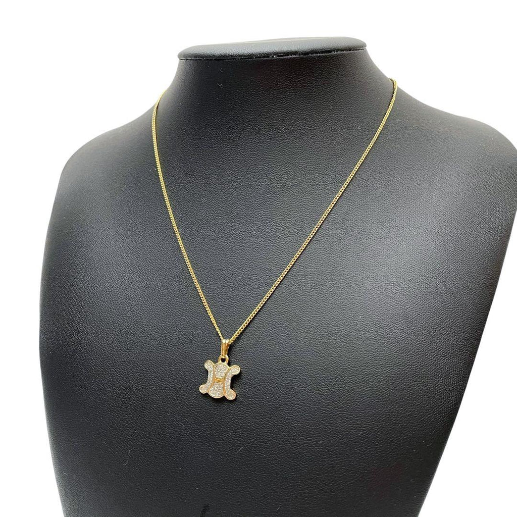 Celine Triomphe Rhinestone Chain Necklace Gold
