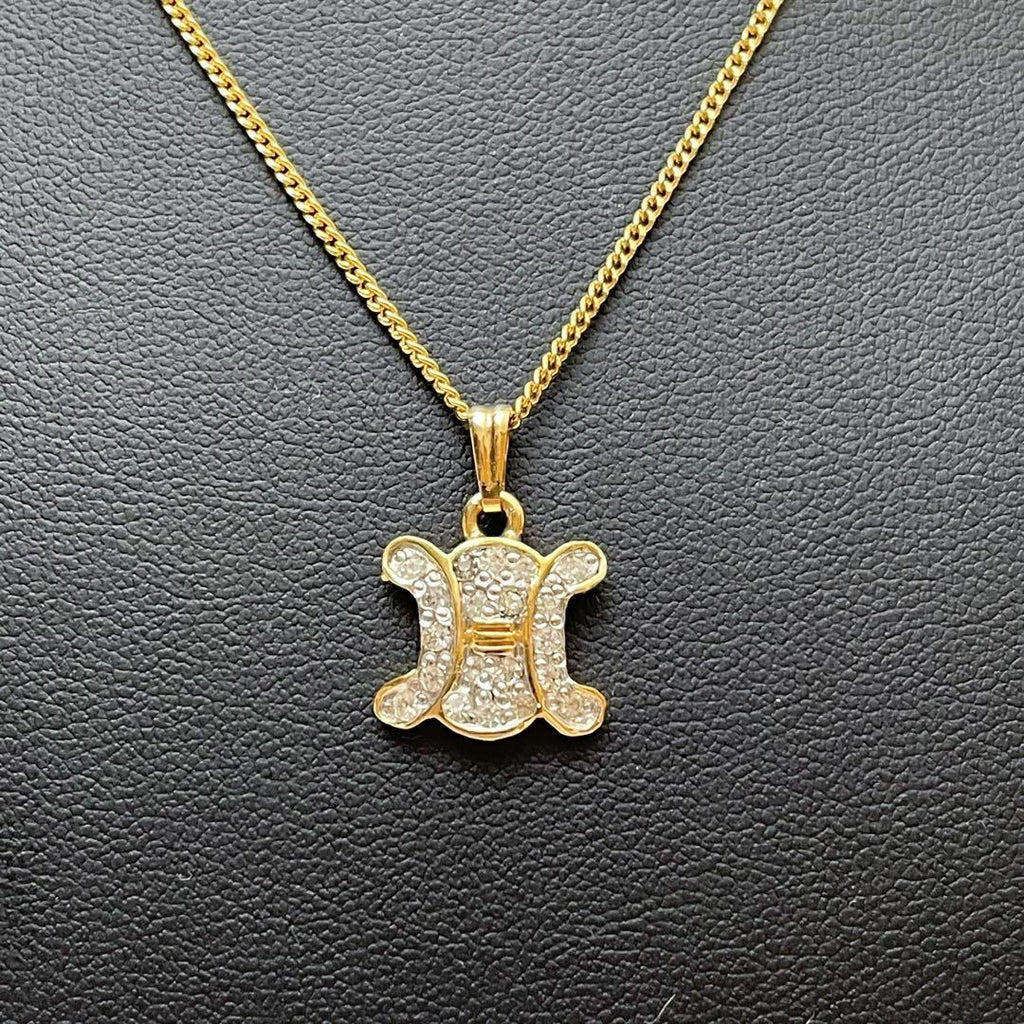 Celine Triomphe Rhinestone Chain Necklace Gold