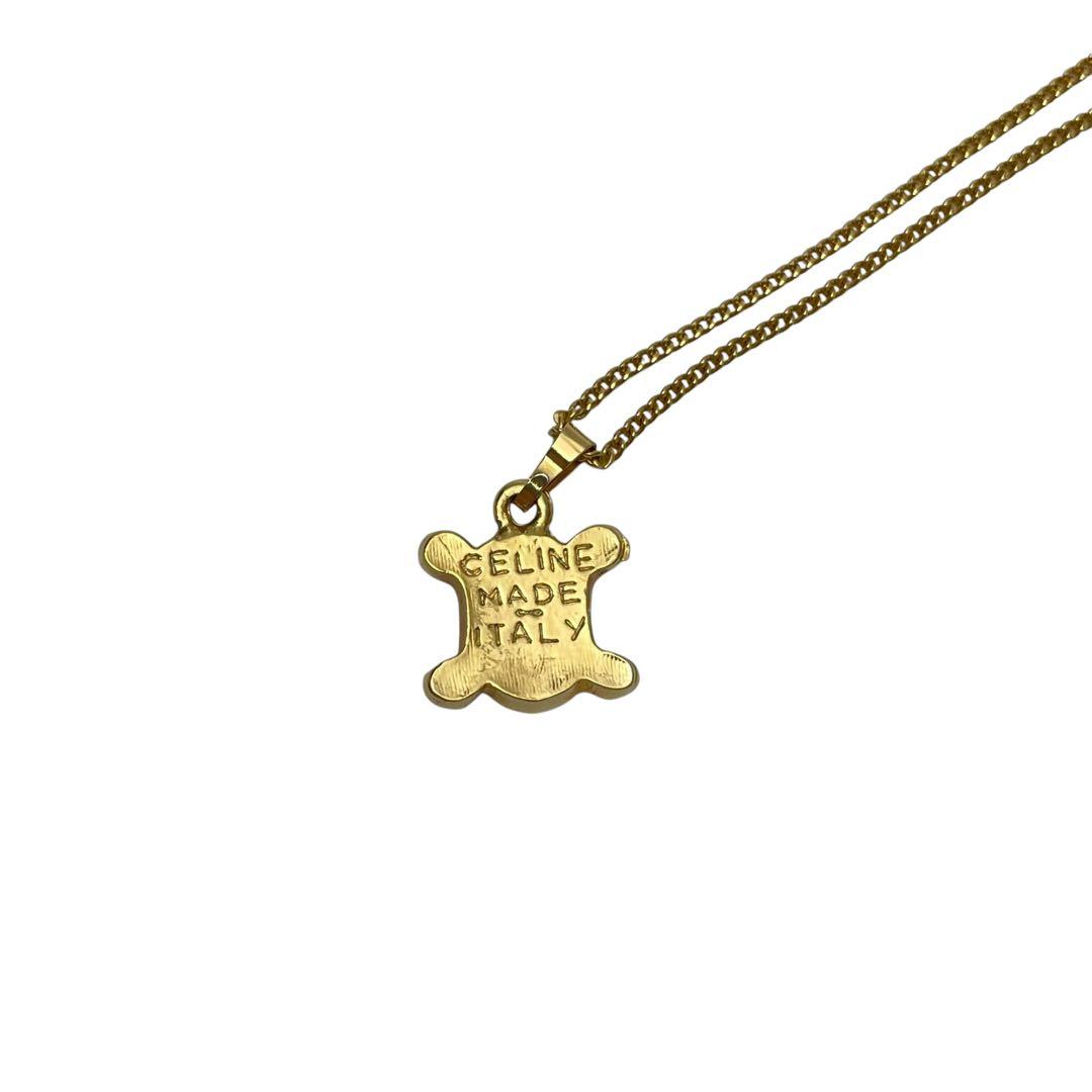 Celine Triomphe Rhinestone Chain Necklace Gold