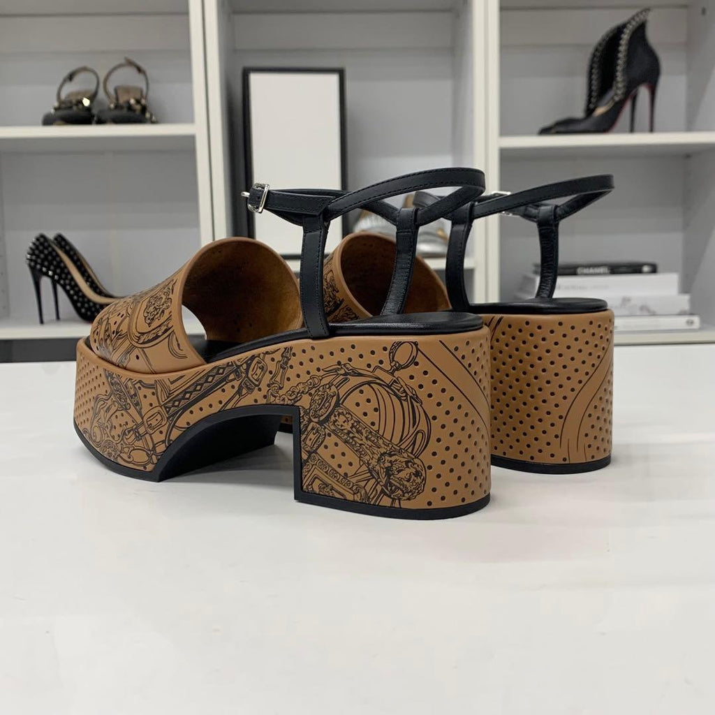 Hermes Cervera Bride de Gala Eyeliner Perforet Leather Sandals — view 5