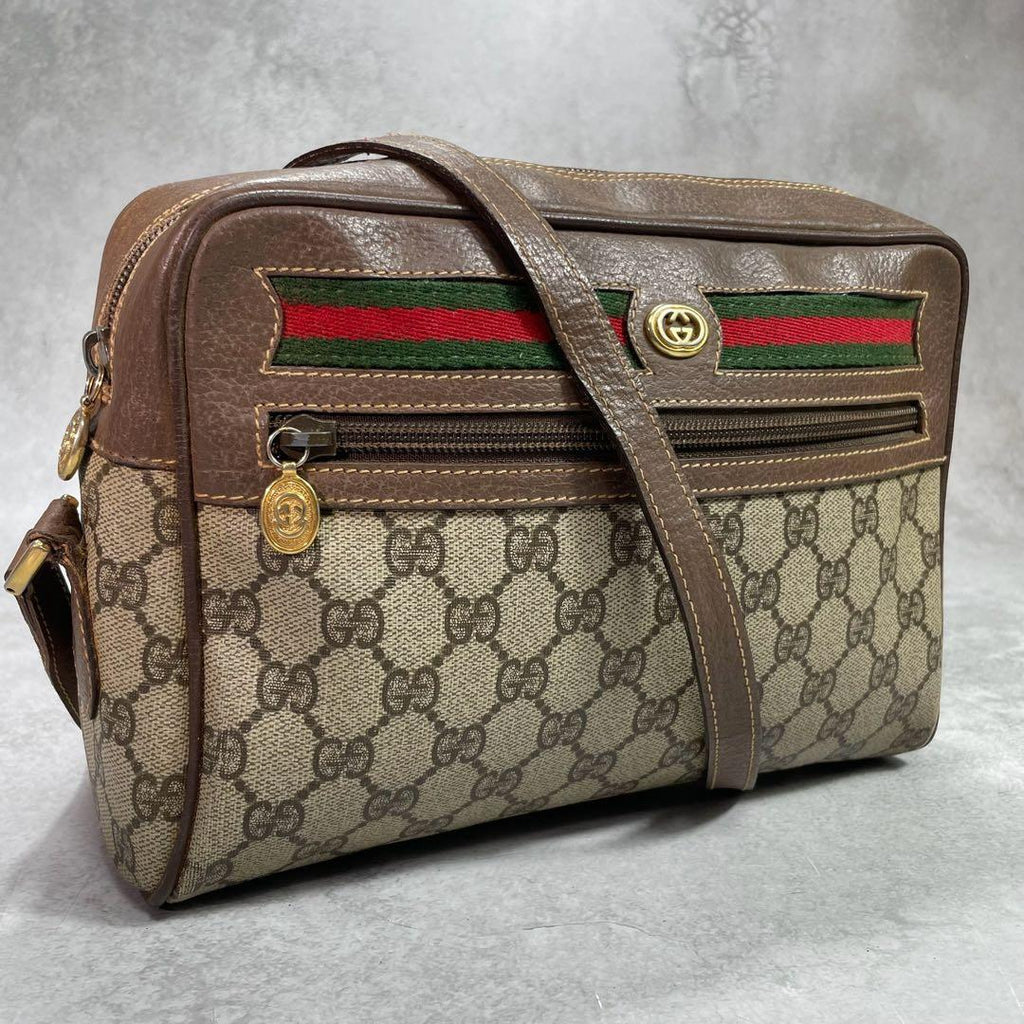 Gucci GG Sherry Line Shoulder Bag Brown Leather