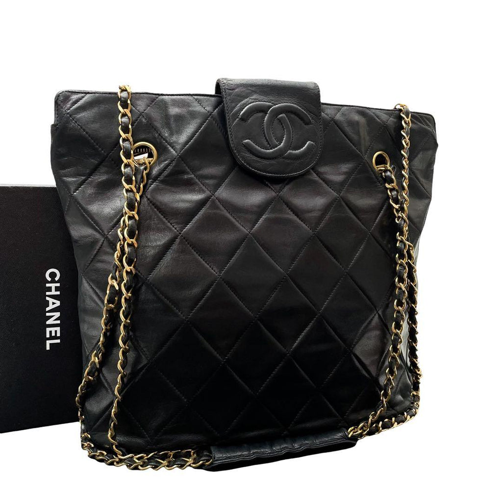 Chanel Lambskin Quilted Chain Shoulder Tote CC Logo