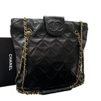 Chanel Lambskin Quilted Chain Shoulder Tote CC Logo