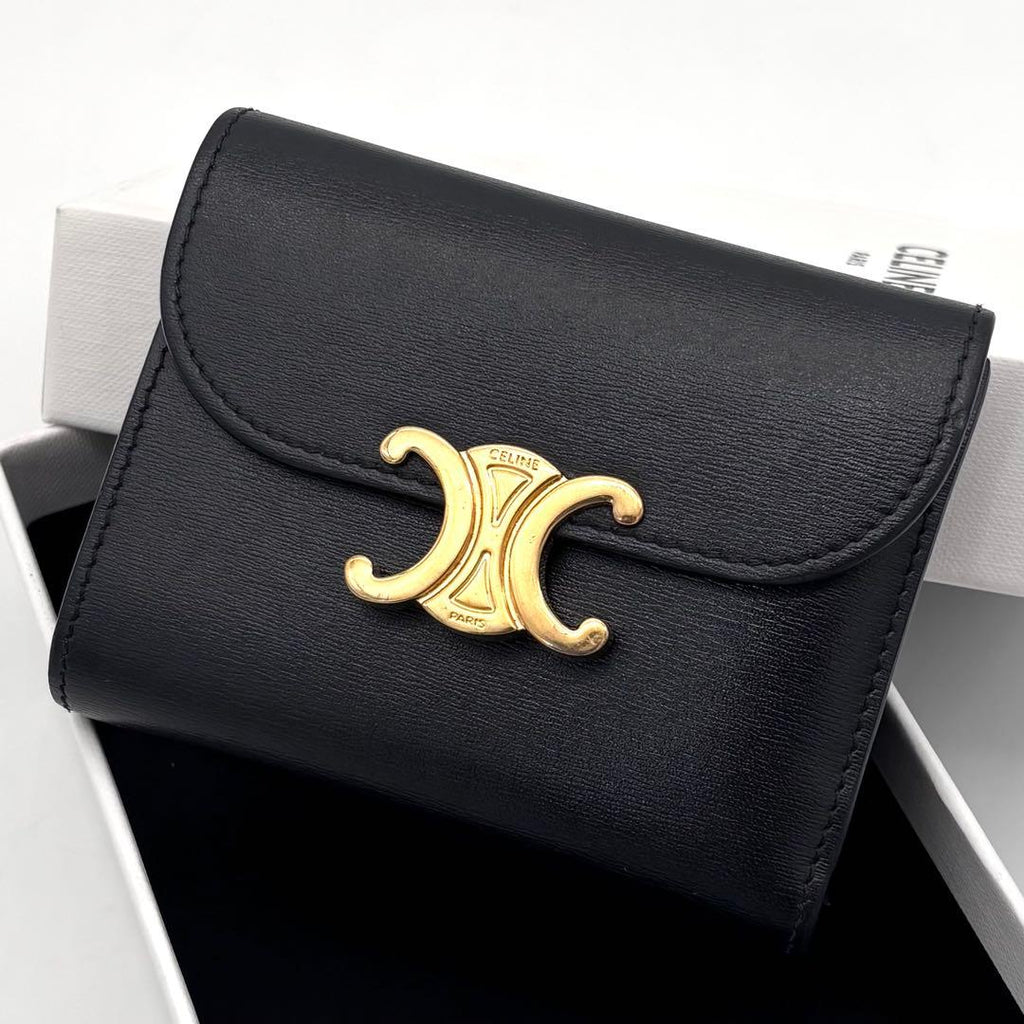 Celine Small Flap Wallet Triomphe Trifold Black