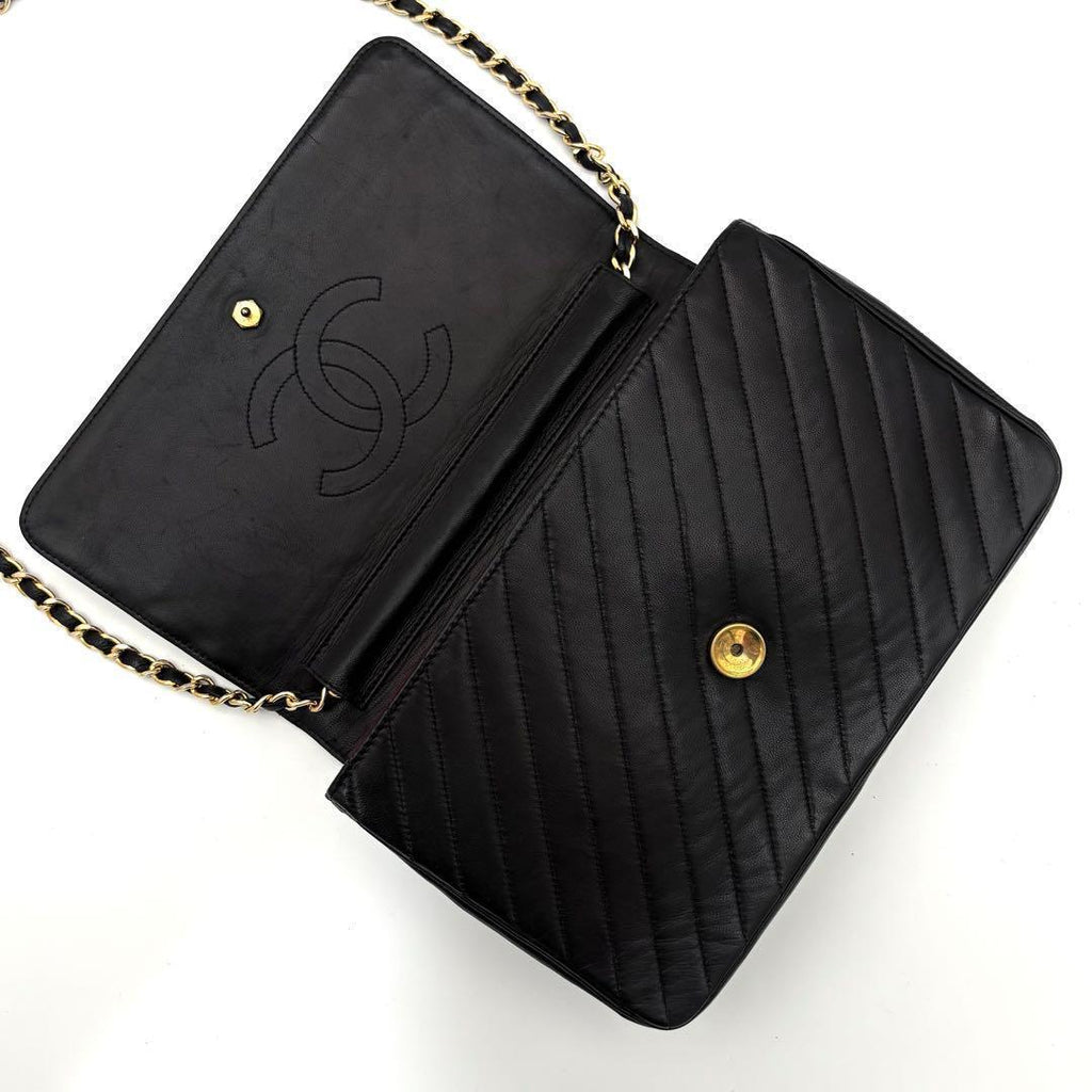 Chanel Bias Stitch Quilted Lambskin Shoulder Bag Black — view 3