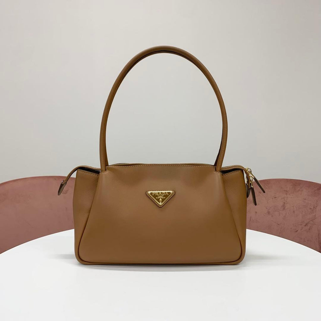 Prada Darling Leather Triangle Logo Handbag Brown
