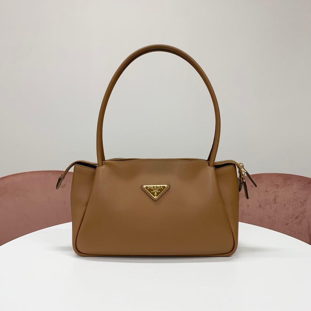 Prada Darling Leather Triangle Logo Handbag Brown