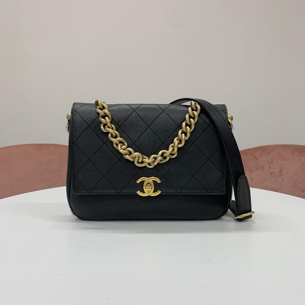 Chanel Quilted CC Logo Leather Chain Flap Shoulder Bag