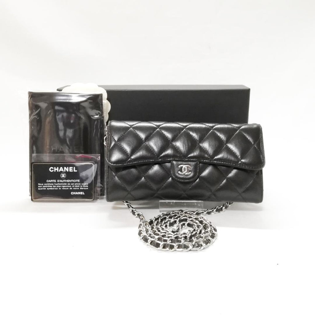 Chanel Lambskin Quilted Wallet Black Silver
