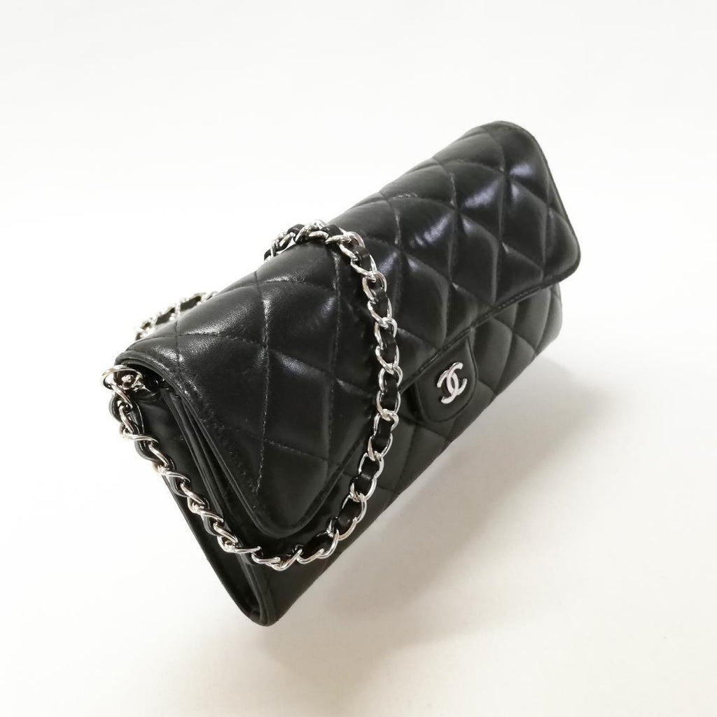 Chanel Lambskin Quilted Wallet Black Silver — view 2