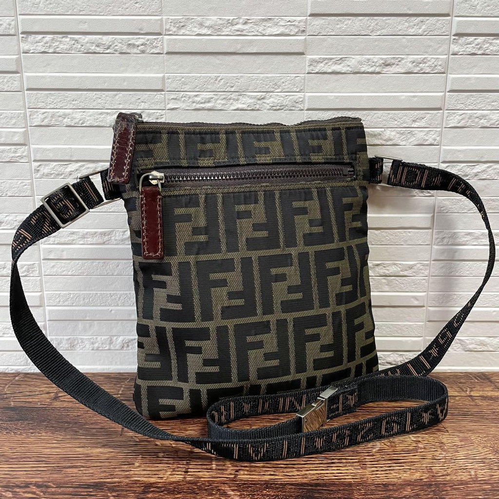 Fendi FF Zucca Pattern Canvas Shoulder Bag Pochette Brown