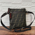 Fendi FF Zucca Pattern Canvas Shoulder Bag Pochette Brown
