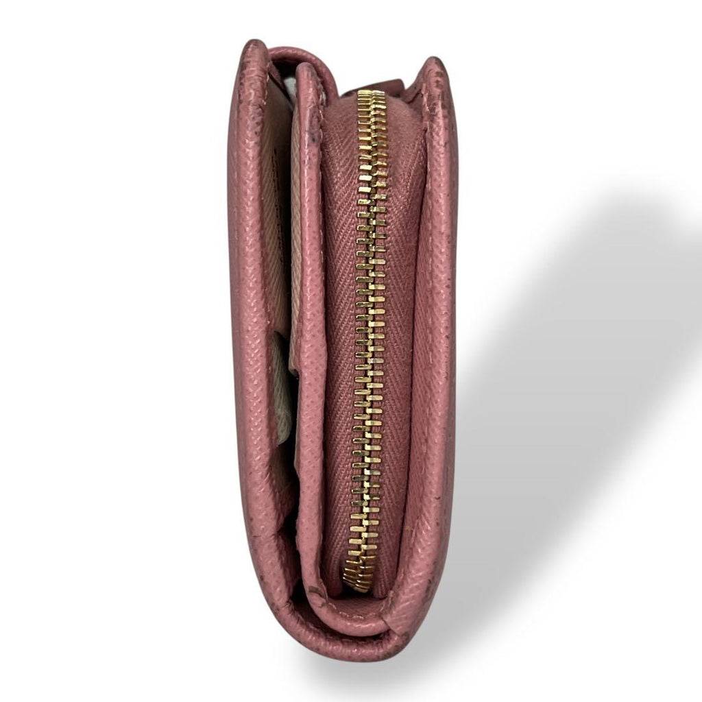 Prada Bifold Wallet with Metal Logo Compact Saffiano Pink — view 2