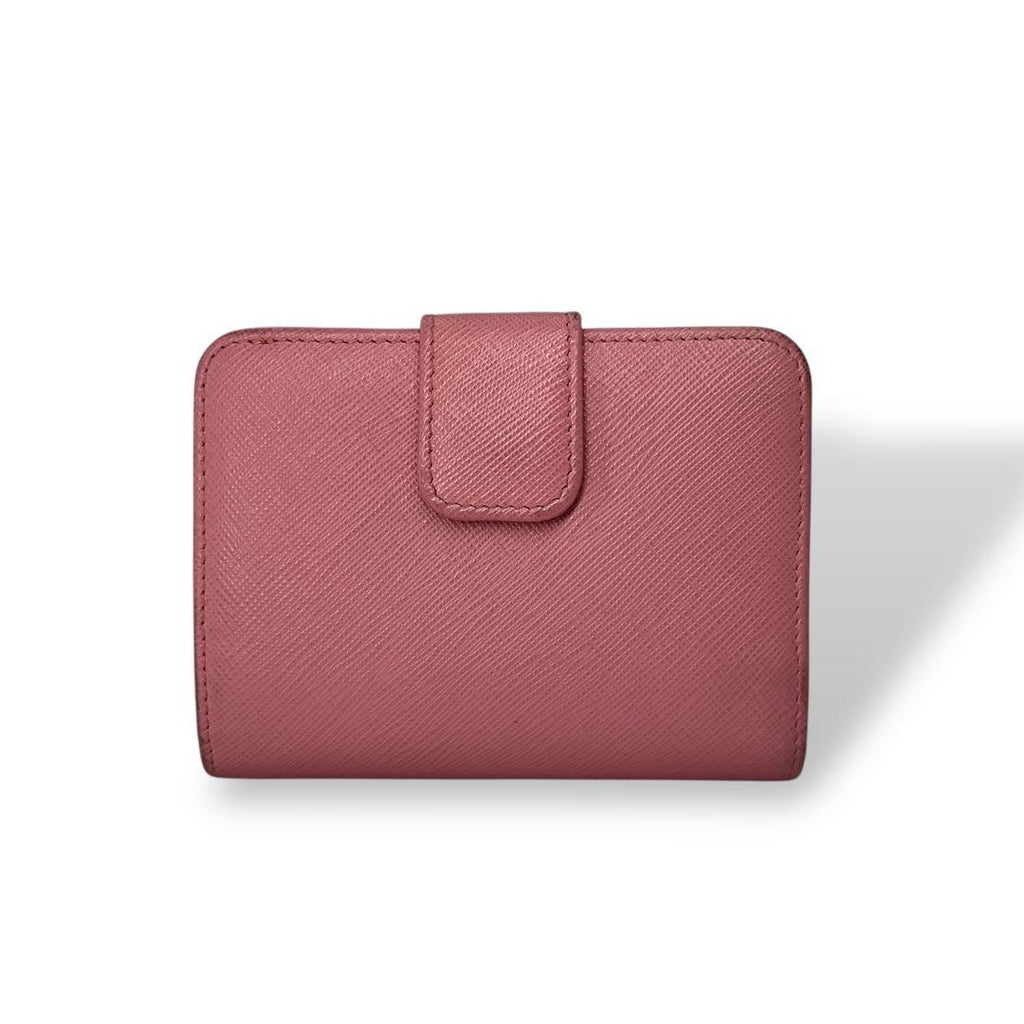 Prada Bifold Wallet with Metal Logo Compact Saffiano Pink — view 3