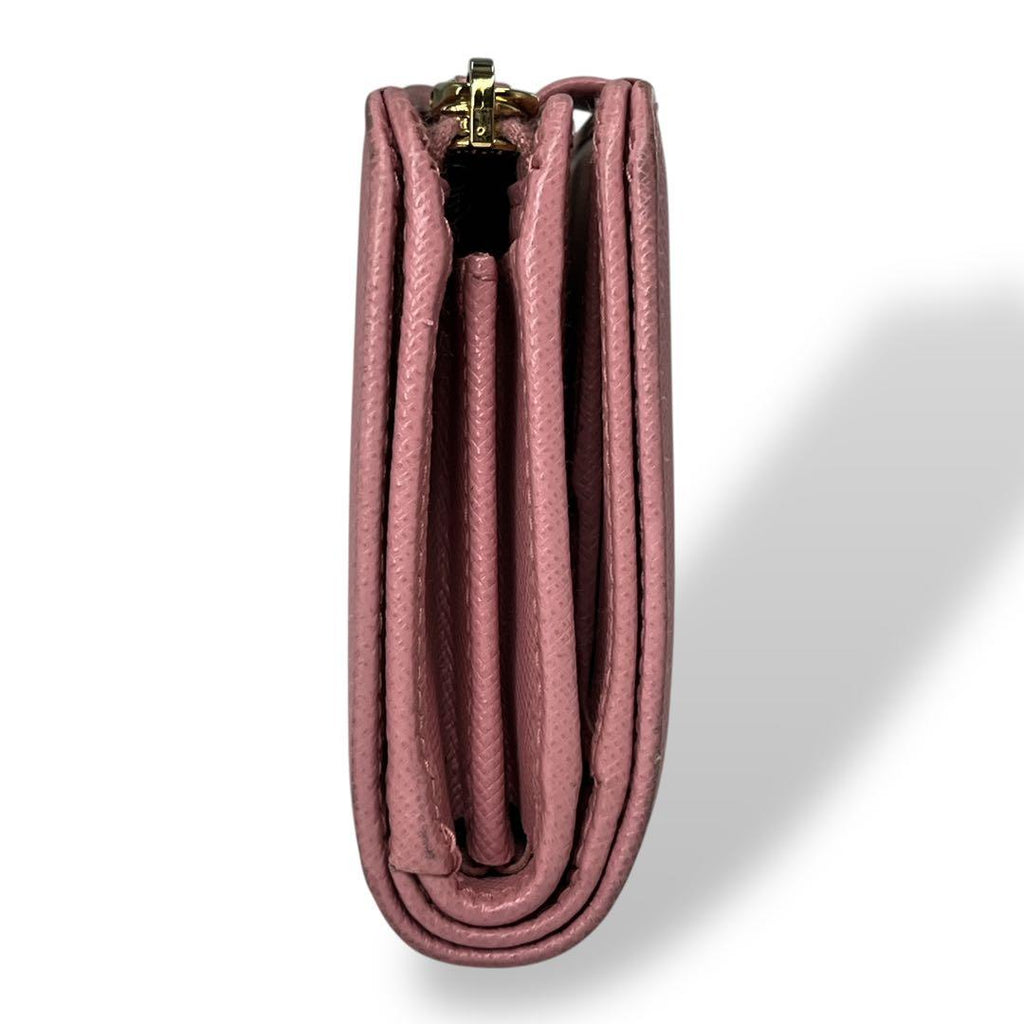 Prada Bifold Wallet with Metal Logo Compact Saffiano Pink — view 4