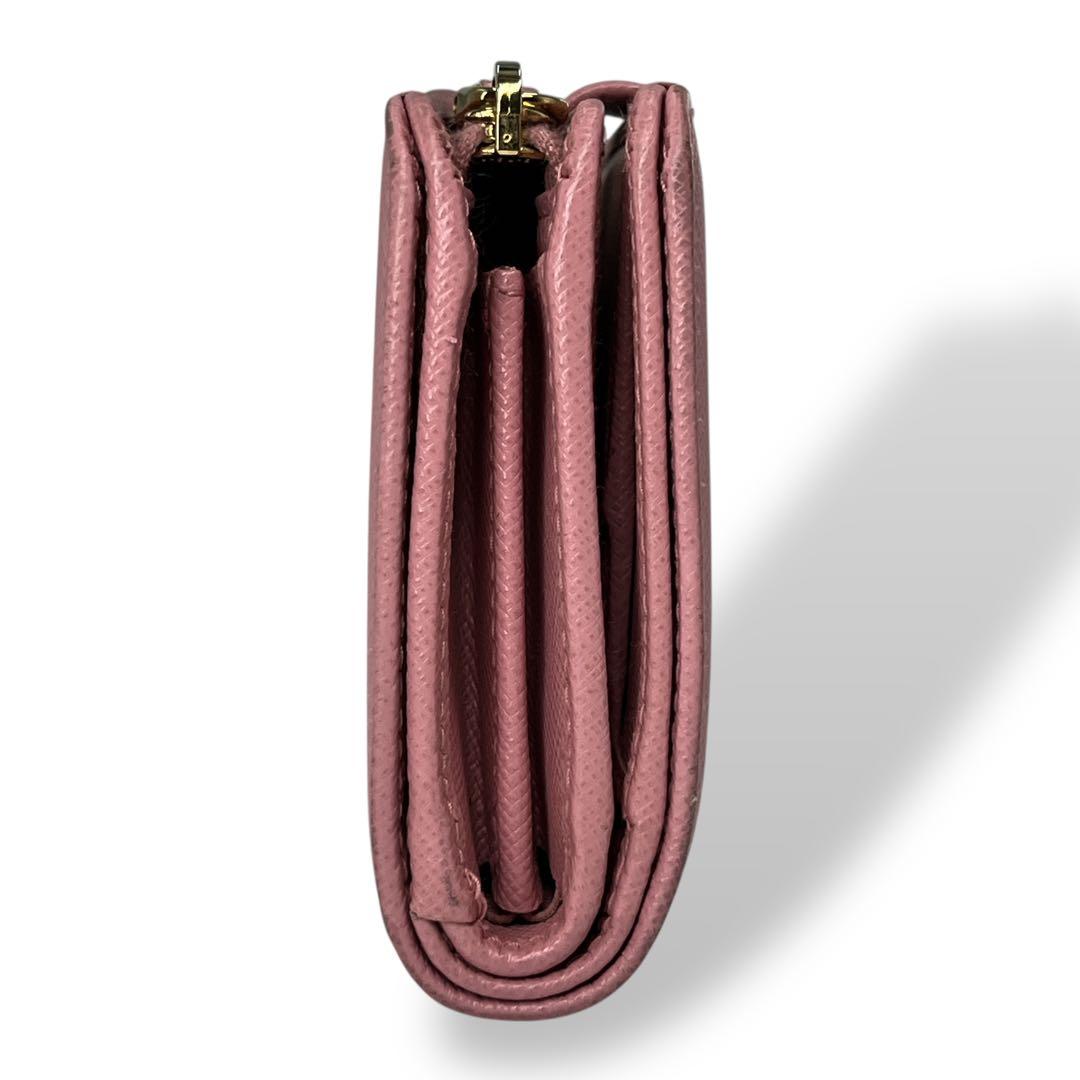 Prada Bifold Wallet with Metal Logo Compact Saffiano Pink — view 4