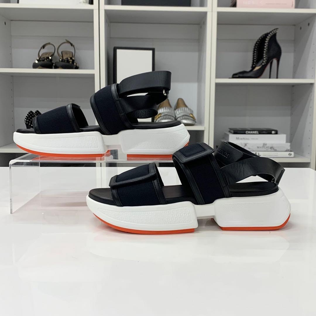 Hermes Geek Mesh Leather Velcro Strap Sandals Black — view 2