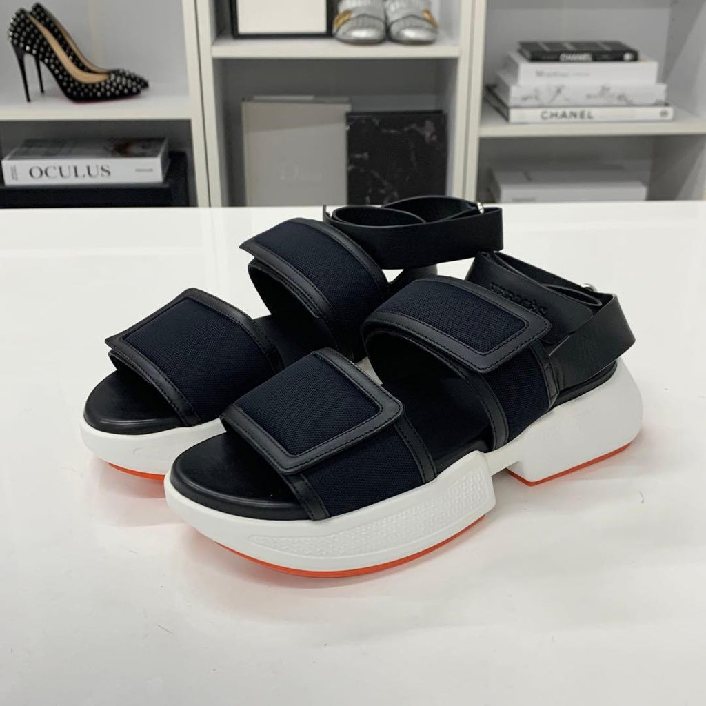 Hermes Geek Mesh Leather Velcro Strap Sandals Black — view 3