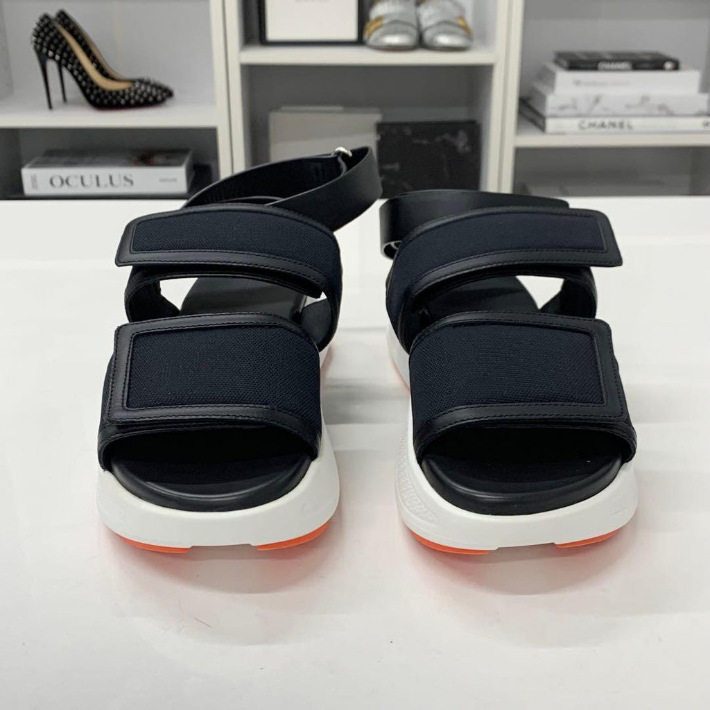 Hermes Geek Mesh Leather Velcro Strap Sandals Black — view 4