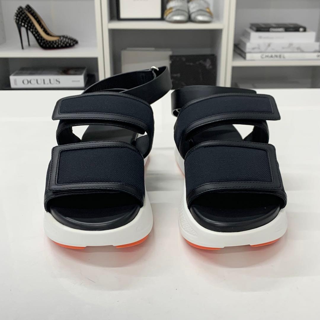Hermes Geek Mesh Leather Velcro Strap Sandals Black — view 4