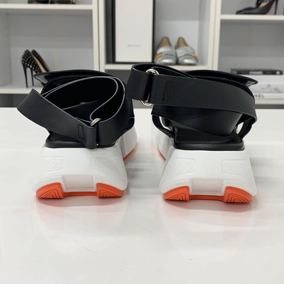 Hermes Geek Mesh Leather Velcro Strap Sandals Black — view 6